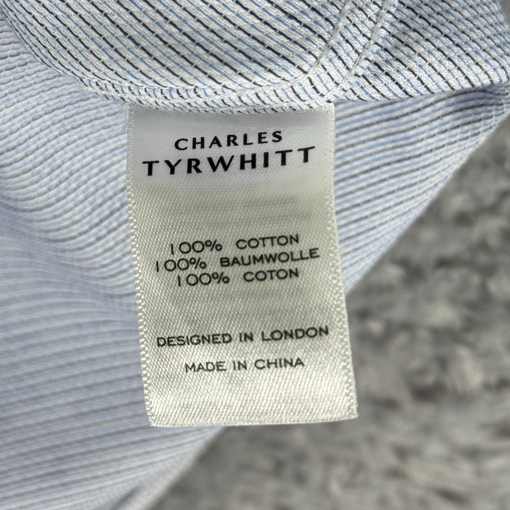 Charles Tyrwhitt Dress Shirt Men's 16.5 - 35 Slim Fit Grey White Spread Collar - Picture 9 of 10